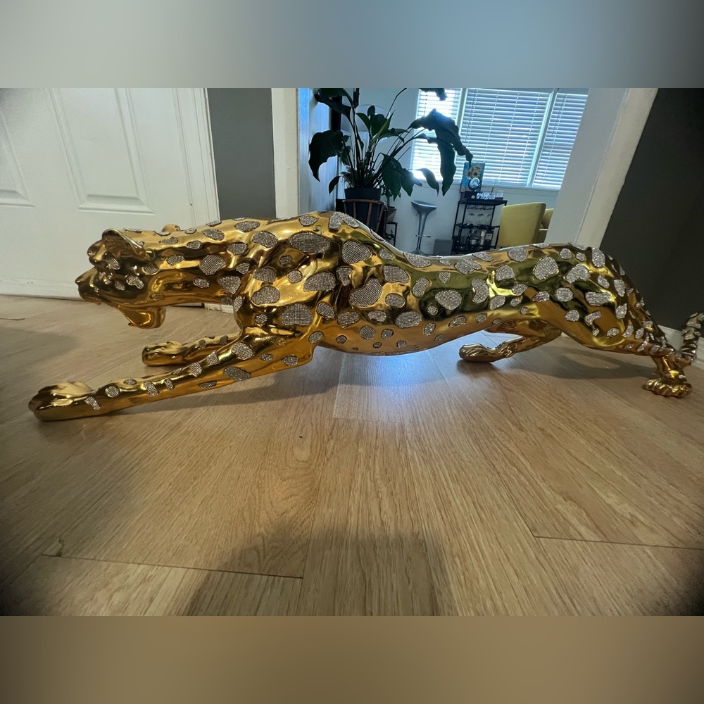 AMBROSE DIAMOND ENCRUSTED GOLD PLATED PANTHER (40"L X 8"W X 10"H)